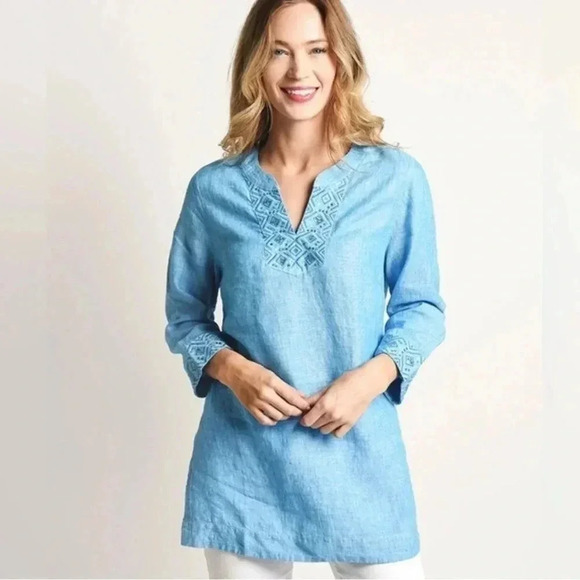 TOMMY‎ BAHAMA Women's Sunset Chambray Embell Tunic Size Small - Picture 2 of 8